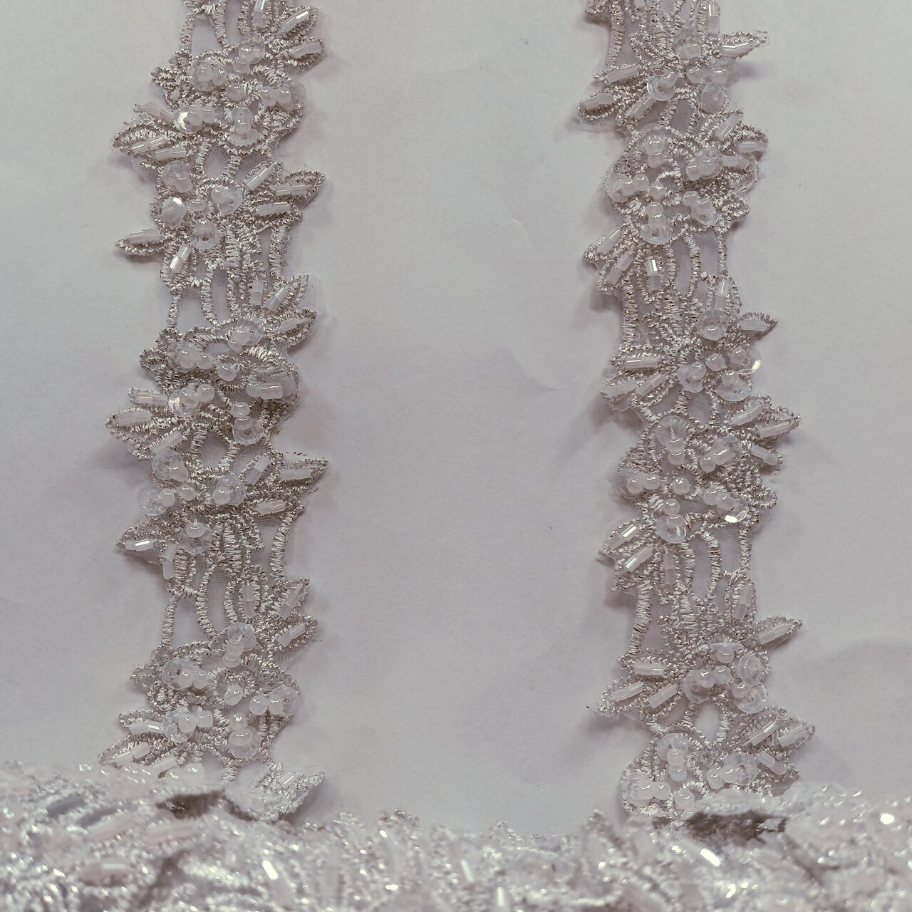 1 Yard Exquisite Beaded Lace Trimming Embroidered Polyester Organza for Bridal Dresses 1.5 Inch Width